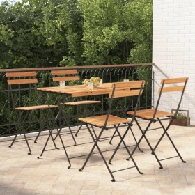 Muebles cafetería plegables 5 pzas madera maciza acacia y acero