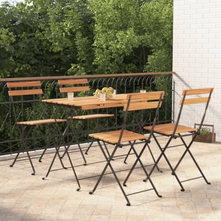 Muebles cafetería plegables 5 pzas madera maciza acacia y acero