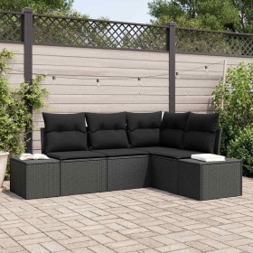 Conjunto de sofá de jardín 4 pcs Negro Poliratán