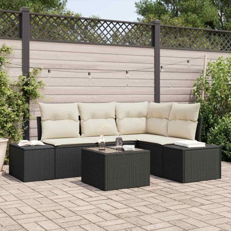 Conjunto de sofá de jardín 5 pcs Negro Poliratán