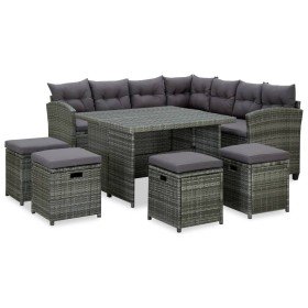 Set de muebles de jardín 6 pzas y cojines ratán sintético gris