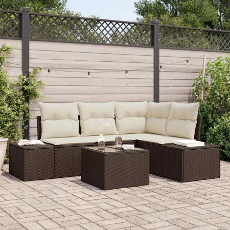 Conjunto de sofá de jardín 5 pcs Marrón Poliratán