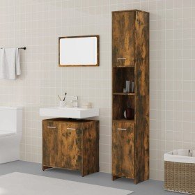 Set de muebles baño 3 pzas madera contrachapada roble ahumado Set de muebles baño 3 pzas madera contrachapada roble ahumado