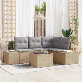 Conjunto de sofá de jardín 5 pcs Beige Poliratán