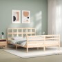 Bed frame with solid wood headboard 160x200 cm by vidaXL, Beds and slatted bases - Ref: Foro24-3194841, Price: 139,96 €, Disc...