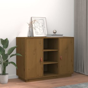 Aparador de madera maciza de pino marrón miel 100x40x75 cm