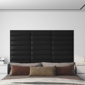 Paneles de pared 12 uds cuero sintético negro 60x15 cm 1,08 m²