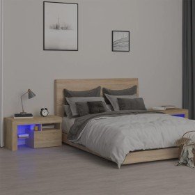Mesitas de noche con luces LED 2 uds roble Sonoma 70x36,5x40cm Mesitas de noche con luces LED 2 uds roble Sonoma 70x36,5x40cm