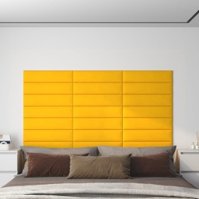 Paneles de pared 12 uds terciopelo amarillo 60x15 cm 1,08 m²