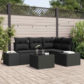 Conjunto de sofá de jardín 5 pcs Negro Poliratán