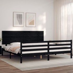 Estructura de cama con cabecero madera maciza negro 200x200 cm