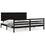 Bed frame with black solid wood headboard 200x200 cm by vidaXL, Beds and slatted bases - Ref: Foro24-3195245, Price: 186,21 €...