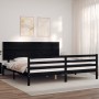 Bed frame with black solid wood headboard 200x200 cm by vidaXL, Beds and slatted bases - Ref: Foro24-3195245, Price: 186,21 €...