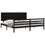 Bed frame with black solid wood headboard 200x200 cm by vidaXL, Beds and slatted bases - Ref: Foro24-3195245, Price: 186,21 €...