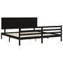 Bed frame with black solid wood headboard 200x200 cm by vidaXL, Beds and slatted bases - Ref: Foro24-3195245, Price: 186,21 €...