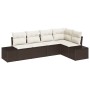 Conjunto de sofá de jardín 5 pcs Marrón Poliratán
