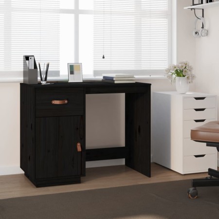 Schreibtisch aus massivem Kiefernholz schwarz 95x50x75 cm von vidaXL, Schreibtische - Ref: Foro24-820106, Preis: 142,83 €, Ra...