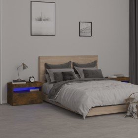 Mesitas de noche con luces LED 2 uds roble ahumado 60x35x40 cm Mesitas de noche con luces LED 2 uds roble ahumado 60x35x40 cm