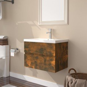 Mueble de baño con lavabo madera contrachapada roble ahumado Mueble de baño con lavabo madera contrachapada roble ahumado