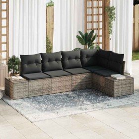 Conjunto de sofá de jardín 5 pcs Gris Poliratán