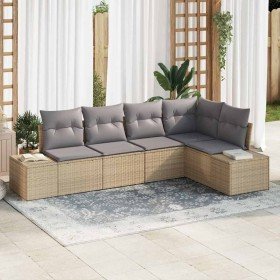 Conjunto de sofá de jardín 5 pcs Beige Poliratán Conjunto de sofá de jardín 5 pcs Beige Poliratán