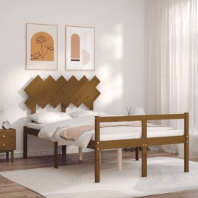 Estructura cama y cabecero madera maciza marrón miel 120x200 cm