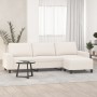 Sofá de 3 plazas y taburete tela microfibra beige 210 cm
