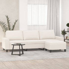Sofá de 3 plazas y taburete tela microfibra beige 210 cm Sofá de 3 plazas y taburete tela microfibra beige 210 cm