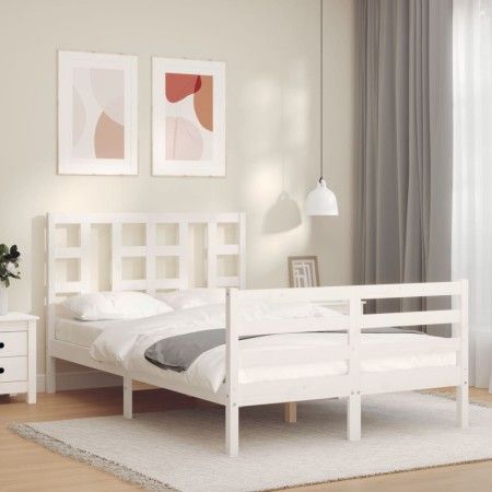 Weißer Massivholzbettrahmen mit Kopfteil 120x200 cm von vidaXL, Betten und Lattenroste - Ref: Foro24-3193917, Preis: 125,16 €...