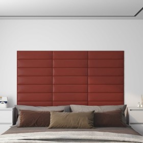 Paneles pared 12 uds cuero sintético rojo tinto 60x15 cm 1,08m²