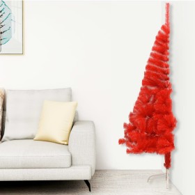 Medio árbol de Navidad artificial con soporte PVC rojo 120 cm