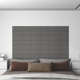 Paneles de pared 12 uds tela gris claro 60x15 cm 1