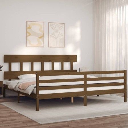 Honey brown solid wood bed frame and headboard 200x200 cm by vidaXL, Beds and slatted bases - Ref: Foro24-3195179, Price: 171...