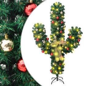 Cactus de Navidad con soporte y LEDs verde 150 cm PVC
