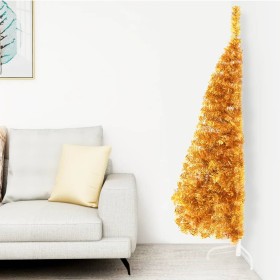 Medio árbol de Navidad artificial con soporte PVC dorado 120 cm