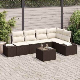 Conjunto de sofá de jardín 6 pcs Marrón Poliratán