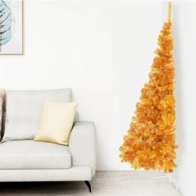 Medio árbol de Navidad artificial con soporte PVC dorado 180 cm