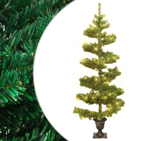 Árbol de Navidad en espiral con maceta y LED PVC verde 120 cm