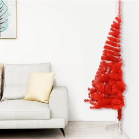 Medio árbol de Navidad artificial con soporte PVC rojo 240 cm
