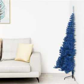 Medio árbol de Navidad artificial con soporte PVC azul 210 cm