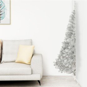 Medio árbol de Navidad artificial y soporte PVC plateado 240 cm