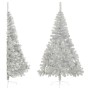 Medio árbol de Navidad artificial y soporte PVC plateado 210 cm