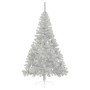 Medio árbol de Navidad artificial y soporte PVC plateado 210 cm