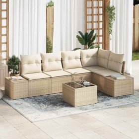 Conjunto de sofá de jardín 6 pcs Beige Poliratán