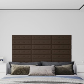 Paneles de pared 12 uds cuero sintético marrón 60x15 cm 1,08 m²