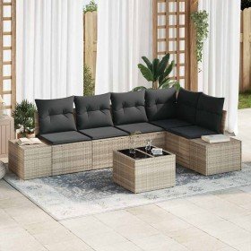 Conjunto de sofá de jardín 6 pcs Gris claro Poliratán