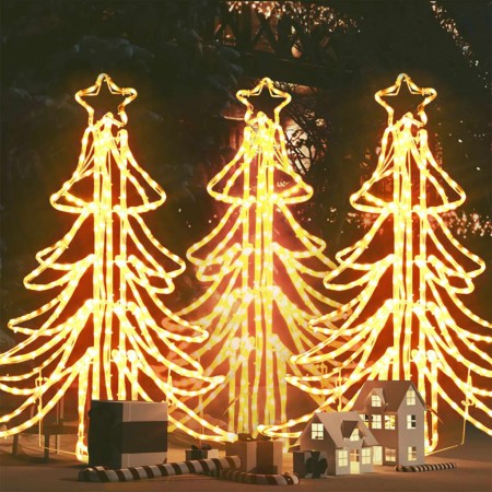 Figura árbol Navidad plegable 3 pzas blanco cálido 87x87x93 cm
