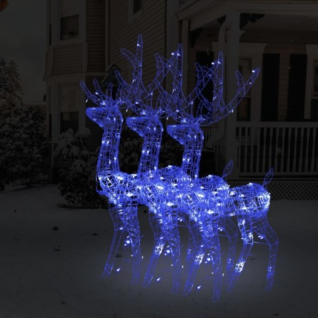 Adorno de renos de Navidad acrílico 3 uds azul 120 cm