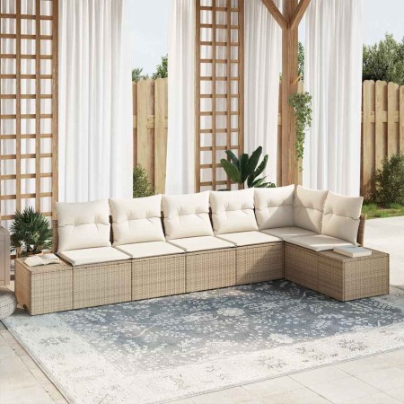 Conjunto de sofá de jardín 6 pcs beige y crema Poliratán