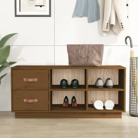 Banco zapatero madera maciza de pino marrón miel 100x34x45 cm by vidaXL, Shoe racks and shoe organizers - Ref: Foro24-820180,...